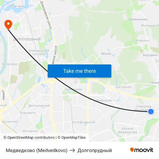 Медведково (Medvedkovo) to Долгопрудный map