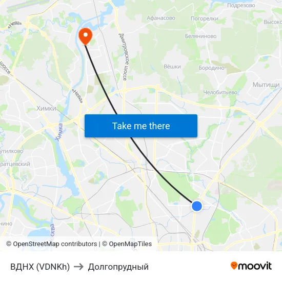ВДНХ (VDNKh) to Долгопрудный map