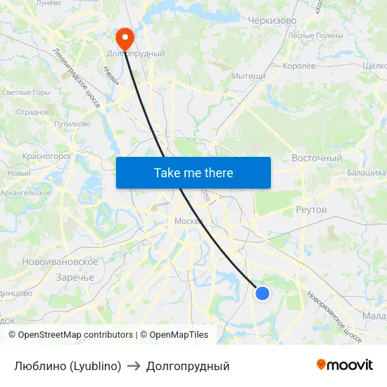 Люблино (Lyublino) to Долгопрудный map