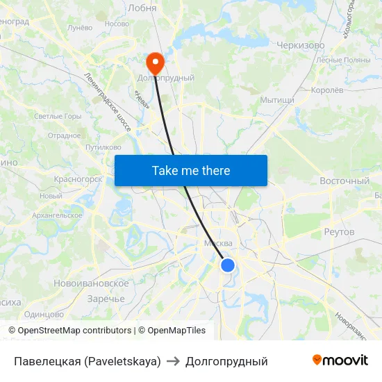 Павелецкая (Paveletskaya) to Долгопрудный map