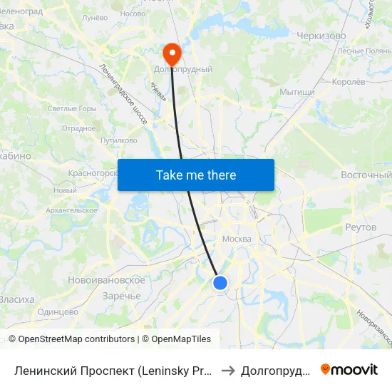 Ленинский Проспект (Leninsky Prospekt) to Долгопрудный map