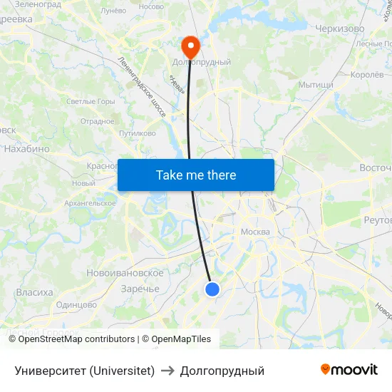 Университет (Universitet) to Долгопрудный map