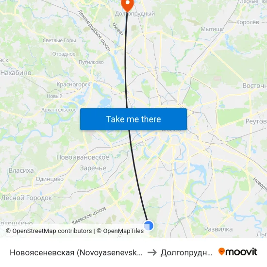 Новоясеневская (Novoyasenevskaya) to Долгопрудный map