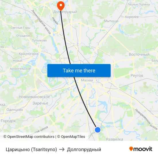 Царицыно (Tsaritsyno) to Долгопрудный map