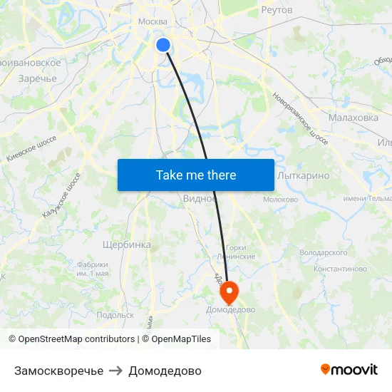 Замоскворечье to Домодедово map