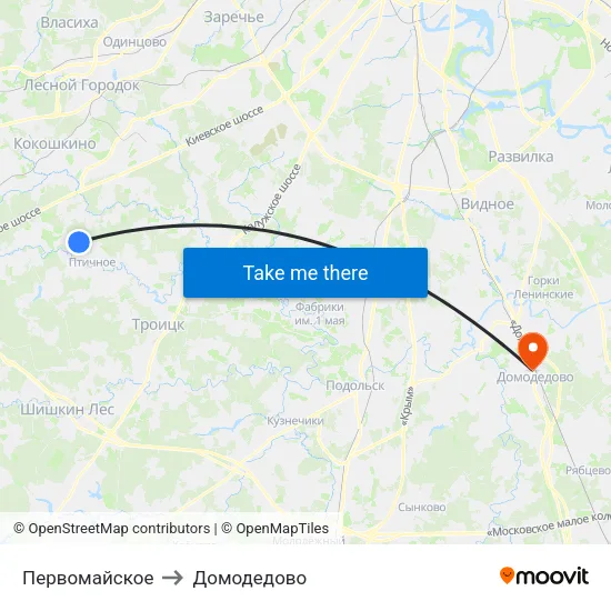 Первомайское to Домодедово map