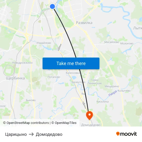 Царицыно to Домодедово map