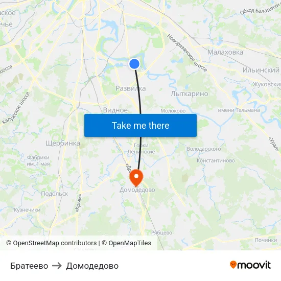 Братеево to Домодедово map