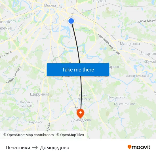 Печатники to Домодедово map