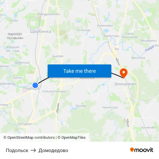 Подольск to Домодедово map