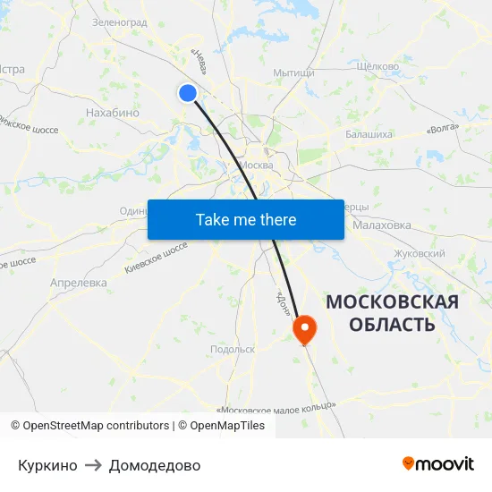 Куркино to Домодедово map