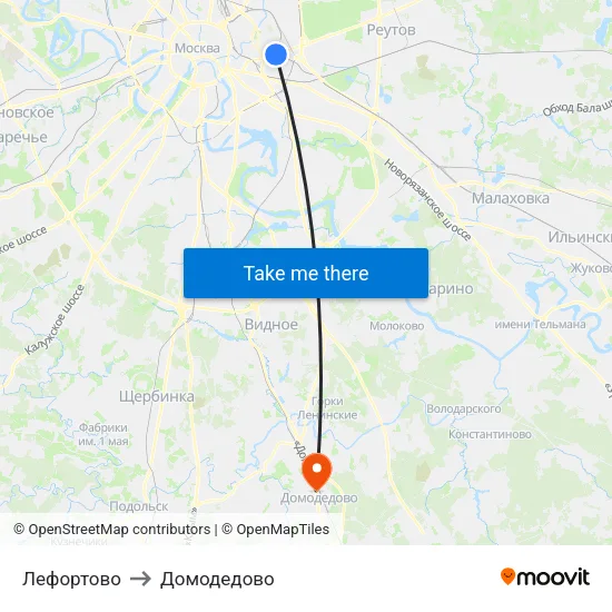 Лефортово to Домодедово map