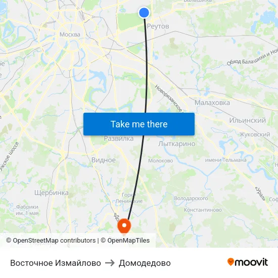 Восточное Измайлово to Домодедово map