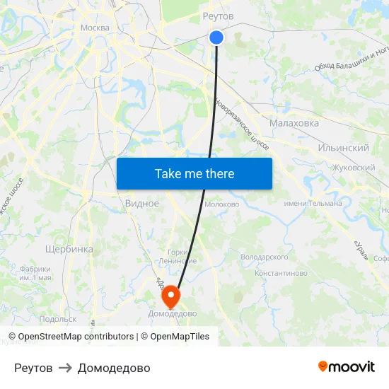 Реутов to Домодедово map