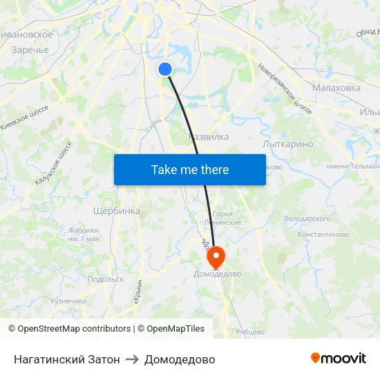 Нагатинский Затон to Домодедово map