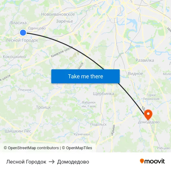 Лесной Городок to Домодедово map