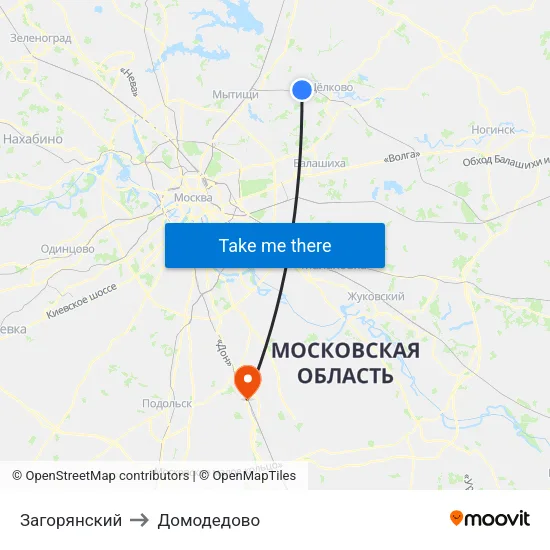 Загорянский to Домодедово map