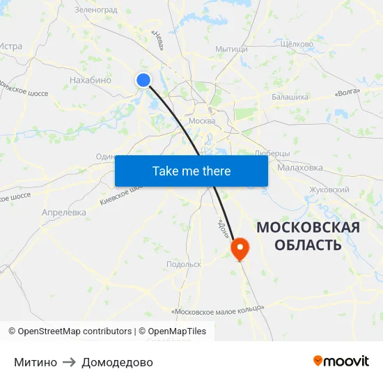 Митино to Домодедово map
