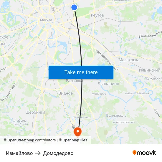 Измайлово to Домодедово map