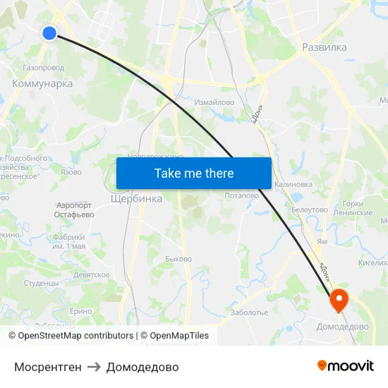 Мосрентген to Домодедово map