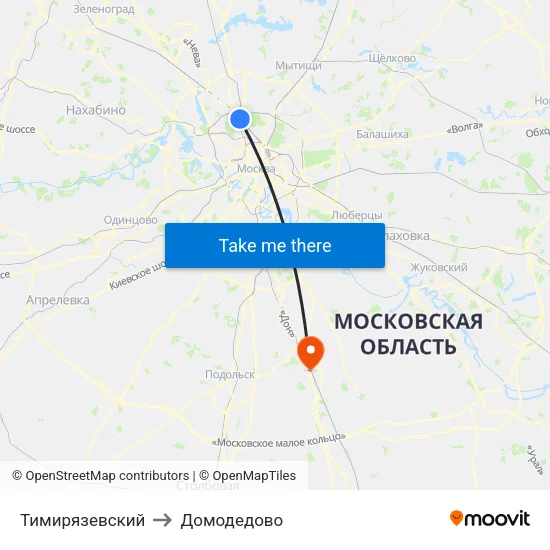 Тимирязевский to Домодедово map