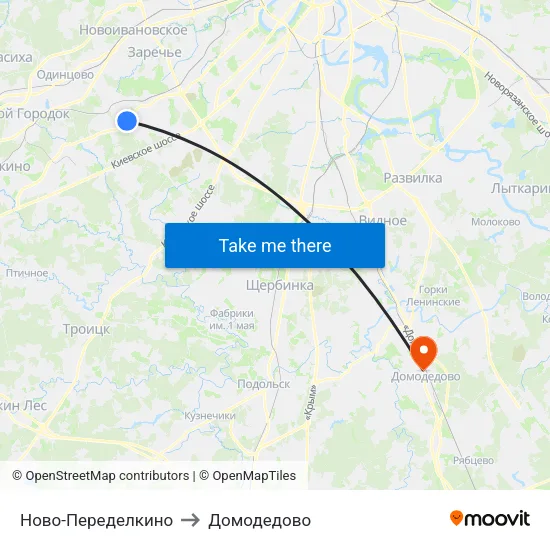 Ново-Переделкино to Домодедово map