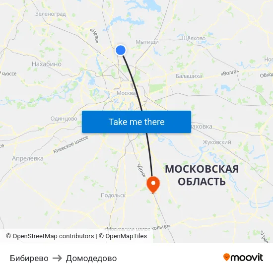 Бибирево to Домодедово map