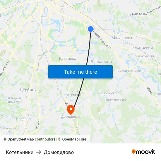 Котельники to Домодедово map