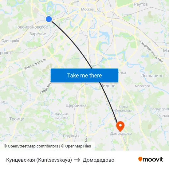 Кунцевская (Kuntsevskaya) to Домодедово map