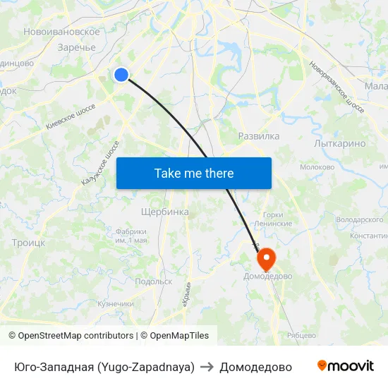 Юго-Западная (Yugo-Zapadnaya) to Домодедово map