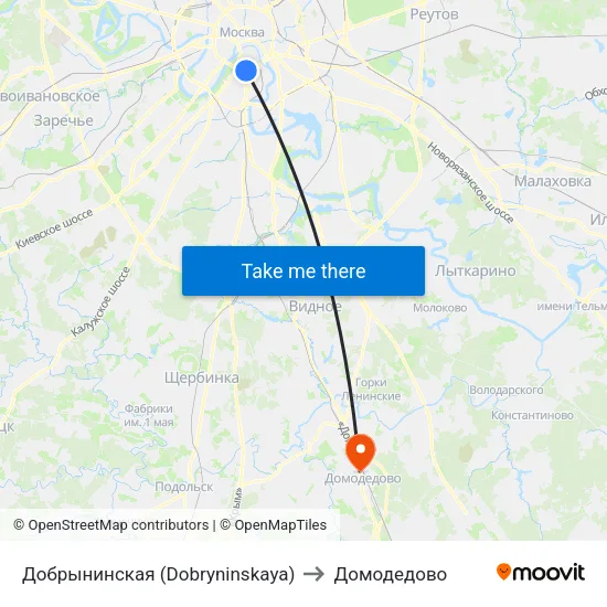 Добрынинская (Dobryninskaya) to Домодедово map