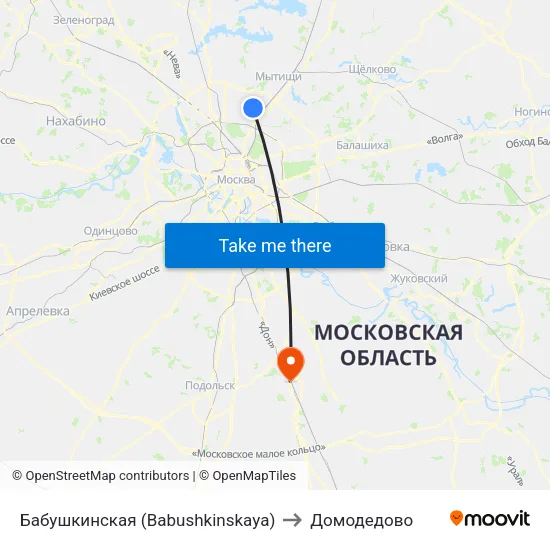 Бабушкинская (Babushkinskaya) to Домодедово map