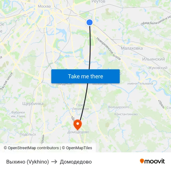 Выхино (Vykhino) to Домодедово map