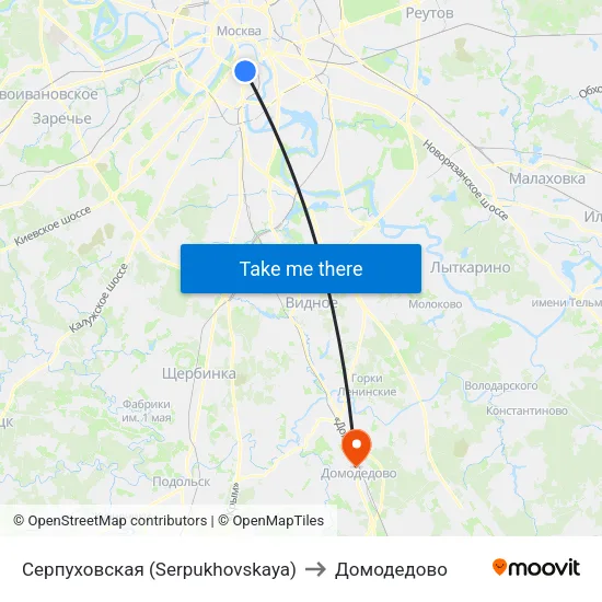Серпуховская (Serpukhovskaya) to Домодедово map