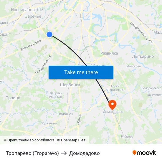 Тропарёво (Troparevo) to Домодедово map
