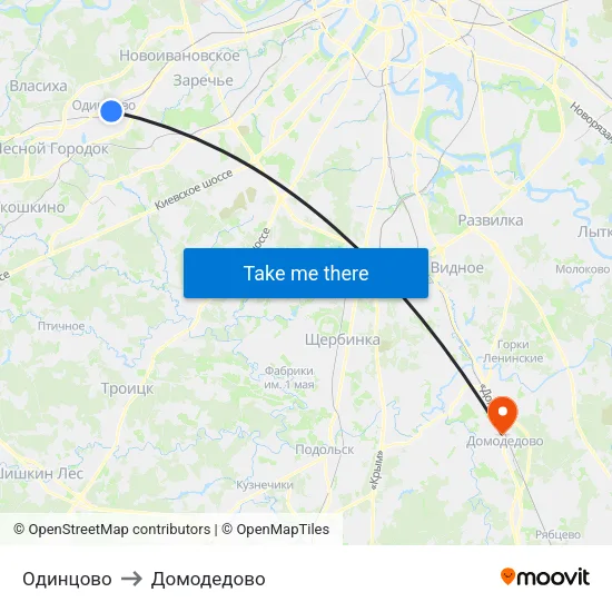 Одинцово to Домодедово map