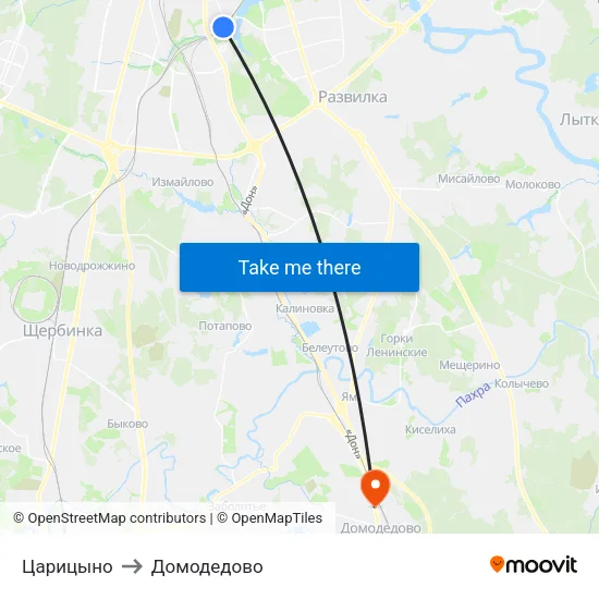 Царицыно to Домодедово map