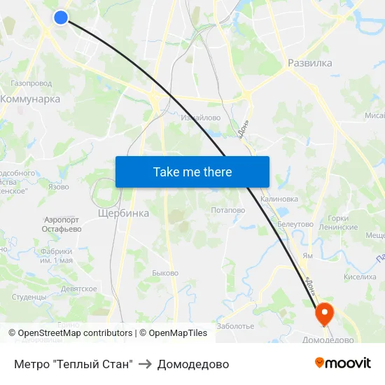 Метро "Теплый Стан" to Домодедово map