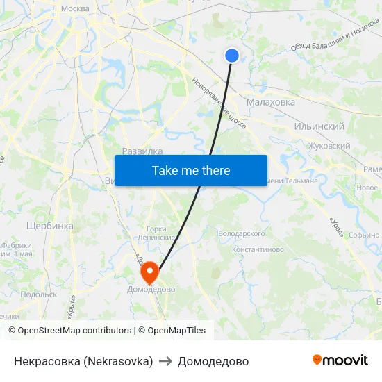 Некрасовка (Nekrasovka) to Домодедово map