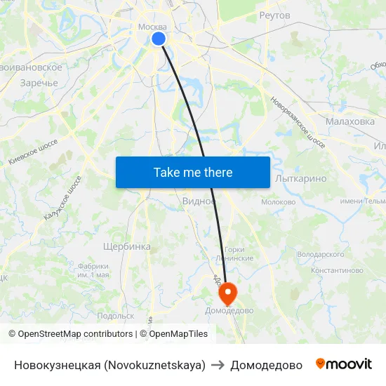 Новокузнецкая (Novokuznetskaya) to Домодедово map