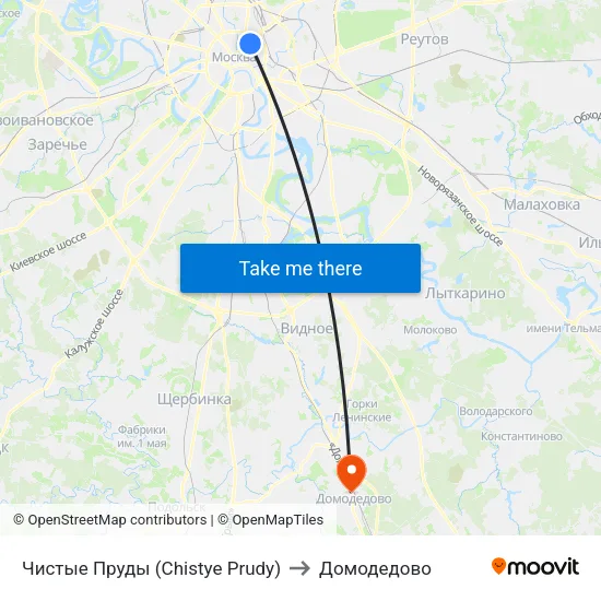 Чистые Пруды (Chistye Prudy) to Домодедово map