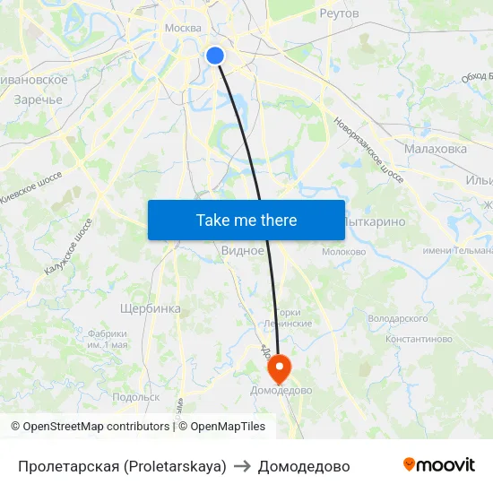 Пролетарская (Proletarskaya) to Домодедово map