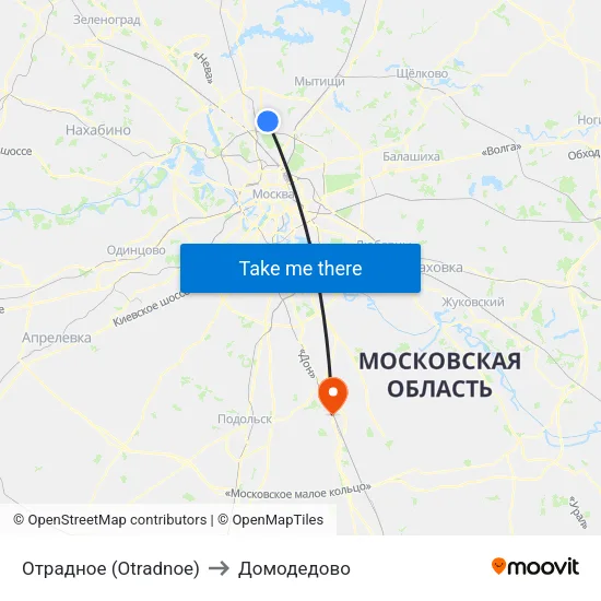Отрадное (Otradnoe) to Домодедово map