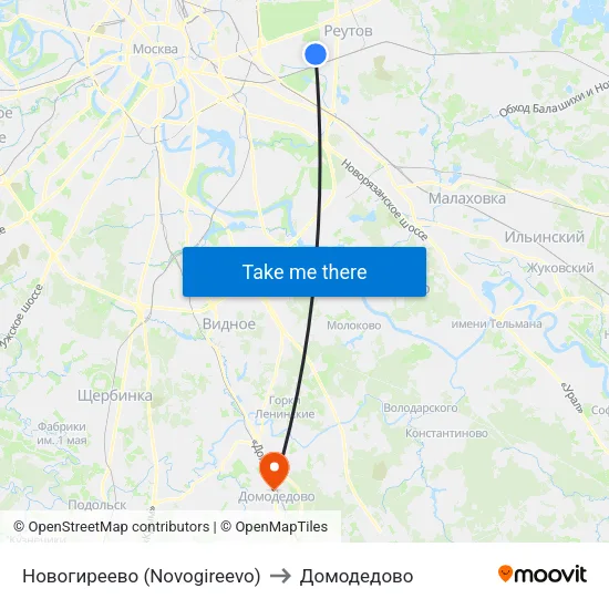 Новогиреево (Novogireevo) to Домодедово map