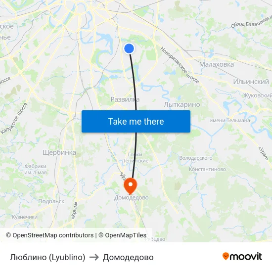 Люблино (Lyublino) to Домодедово map