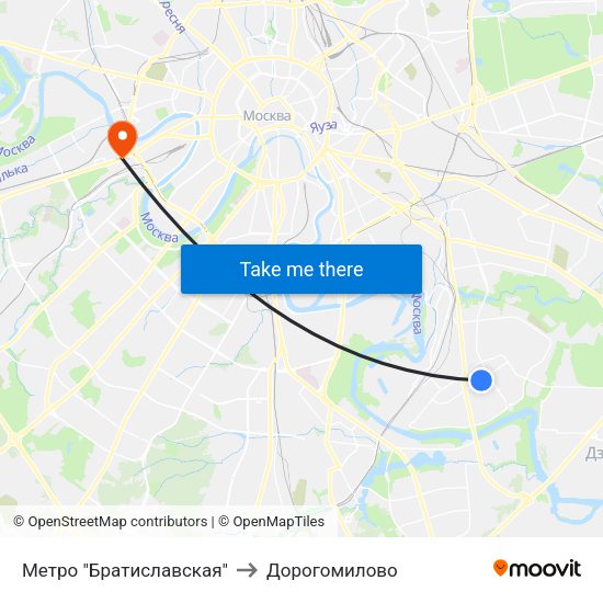 Метро "Братиславская" to Дорогомилово map
