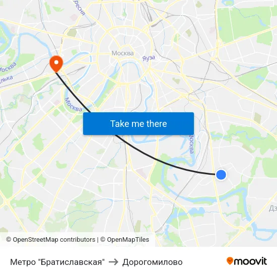 Метро "Братиславская" to Дорогомилово map