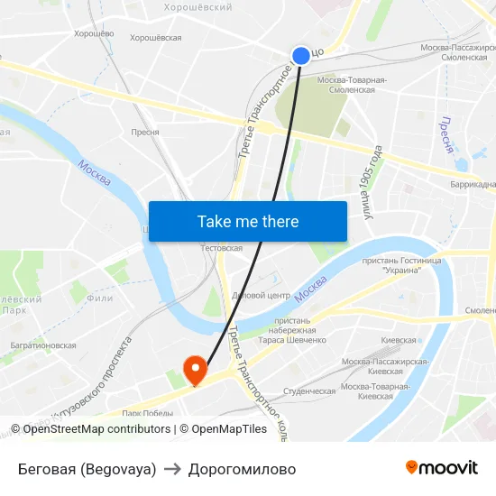 Беговая (Begovaya) to Дорогомилово map