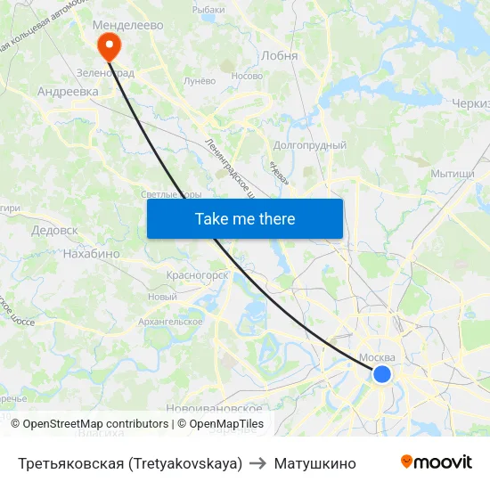 Третьяковская (Tretyakovskaya) to Матушкино map