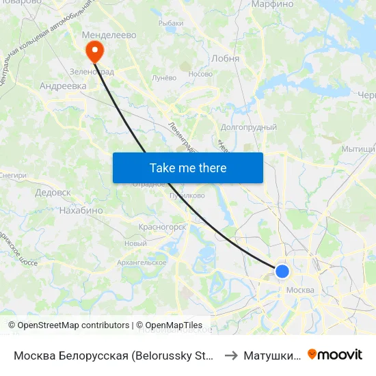 Москва Белорусская (Belorussky Station) to Матушкино map